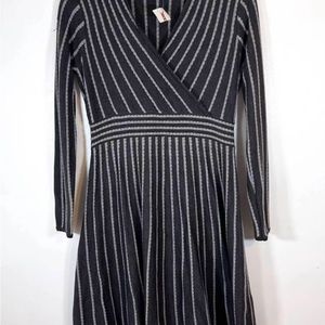 Calvin Klein Grey Knit V Neck Faux Wrap Fit & Flare Mini Dress Size M